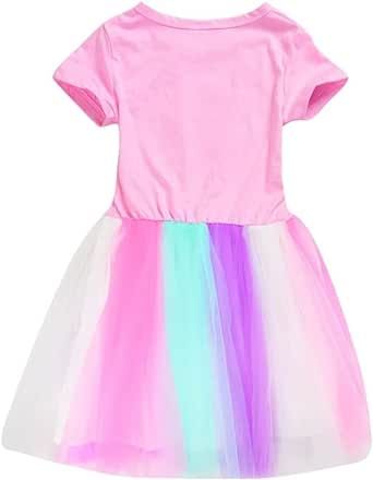 Girls Dress Unicorn Princess Outfit Kids Rainbow Tulle Star Birthday Theme Party Dresses 3-10 Years