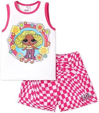 L.O.L. Surprise! Girls Clothes Set Doll Print Sleeveless Tank Top and Shorts Kids Girl Clothes
