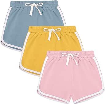 Auranso Toddler Boys Girls Active Running Shorts 3 Pack Kids Cotton Beach Sports Casual Short Pants