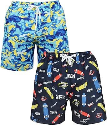 NATUST Boys Swim Trunks 2 Pack Quick Dry Board Shorts Summer Beach Bathing Suit for Kids 5-14 Years