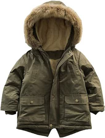 Mallimoda Boy's Thick Cotton-Padded Parka Jacket Hooded Fleece Coat