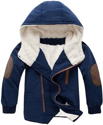 Mallimoda Boy's Thick Cotton-Padded Parka Jacket Hooded Fleece Coat