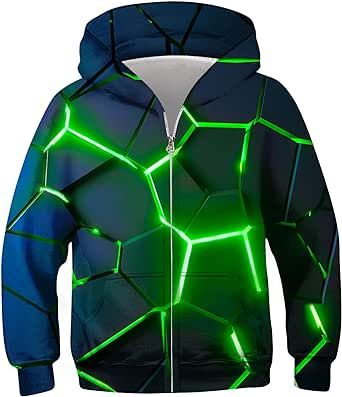 TUONROAD 6-14T Boys Girls Zip Up Hoodies Sweatshirts 3D Printed Cool Pullover with Pockets