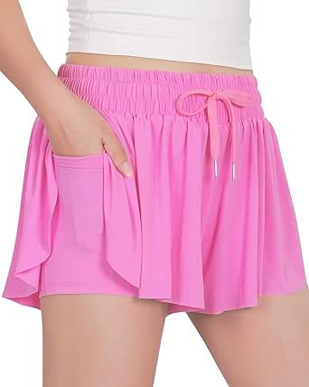 Witwot Butterfly Shorts Girls, 2-in-1 Teen/Kids Girls Flowy Shorts Skort for Running, Tennis, Dance