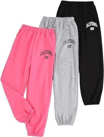 Floerns Girls 3 Pcs Letter Graphic Print Elastic Waist Sweatpants Jogger Pants