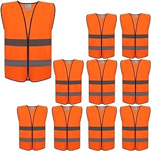 zojo High Visibility Kids Safety Vests Size M-Fits Ages 8-10 Years Height: 120CM-140CM(3" 11.2'-4" 7') Boys & Girls (10 Pack, Kids-M-Neon Orange)