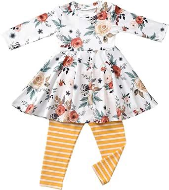 Toddler-Girls-Fall-Clothes-Set Little Girls Highlow Tunic Tops+Leggings Outfit Boutique Clothing