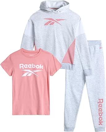 Reebok Girls' Jogger Set - 3 Piece T-Shirt, Fleece Hoodie, and Sweatpants (Size: 7-12)