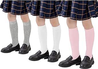 Marchare Girls Knee High Socks Kids Boys School Uniform Seamless Cotton Socks Stockings White Black Grey 3/6 Pack