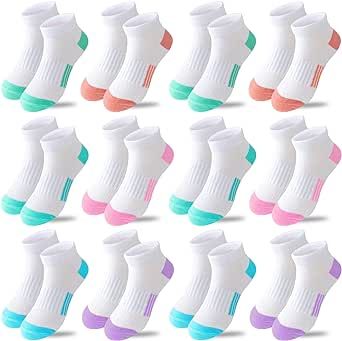 Bemeol Girls Socks 12 Pairs Ankle Athletic Socks Cotton Sports Socks For Little Big Kids