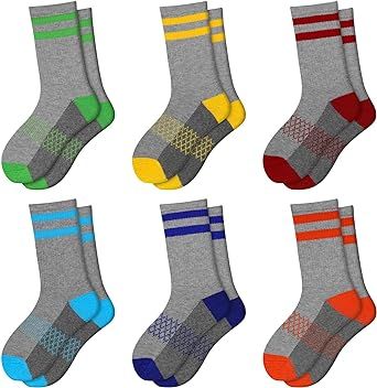 Comfoex Boys Crew Socks Half Cushioned Athletic Socks Cotton Calf Socks For Big Little Kids 6 Pairs