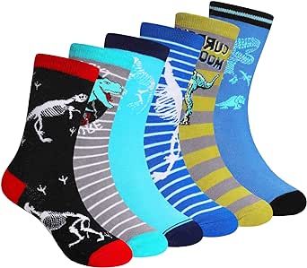 DoSmart Kids Boy Socks Cartoon Cotton Novelty Funny Child Sport School Daily Seamless Crew Socks for Teenage Boys 6 Pairs